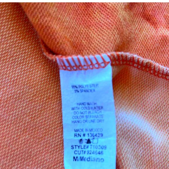 SJS Womens Wrap Cardigan Hooded Top SIze Medium Peach Open Front Tie Dye Boho - Picture 7 of 9